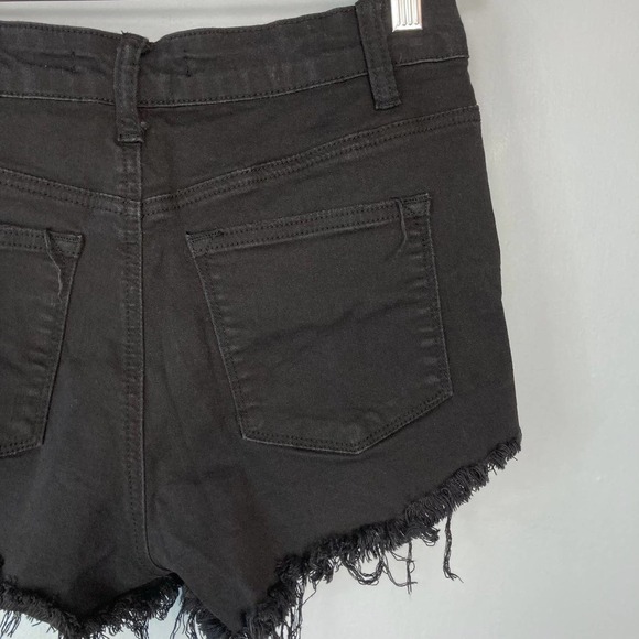 Kancan Black Distressed Destroyed Ripped Denim Raw Hem Jean Shorts Size 27 - Picture 13 of 16